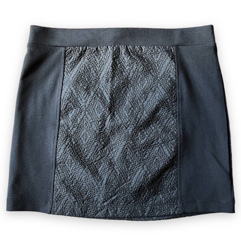 American Eagle Mini Skirt Stretch Black Textured Panel Size 10 Back Zipper Short